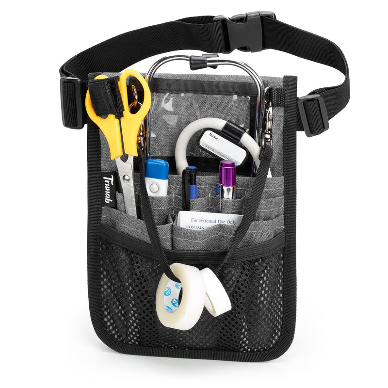 Trunab Nurse Belt Bag with Multiple Compartments, Grey | Organiser for medical accessories such as scissors, tape, stethoscope, thermometer, nursing bag Gray