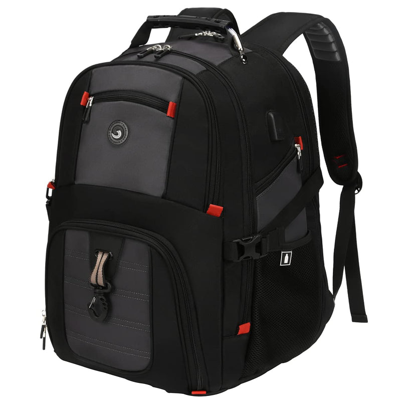 [Australia - AusPower] - SHRRADOO Extra Large 52L Travel Laptop Backpack with USB Charging Port, College Backpack Airline Approved Business Work Bag Fits 17 Inch Computer for Men Women Grey Travel Backpacks 