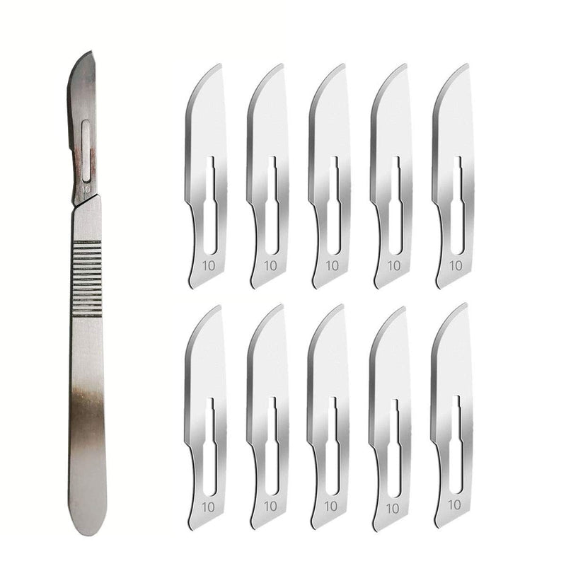 CLABMROEC Sterile Disposable Scalpel Blades No.10 with Scalpel Handle, Suitable for Cutting, Pedicure, Craft, Modeling, Cutting Materials and Leather