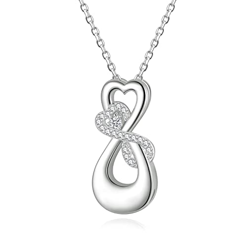S925 Sterling Silver Infinity Urn Necklaces Teardrop Cremation Jewelry for Ashes Keepsake Memorial Pendant for Women Men Loved ones Double Heart