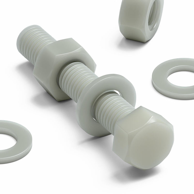 [Australia - AusPower] - 20 x Glass Filled Reinforced, Super Nylon Hex Head, M8 x 50mm, Machine Screws, Plastic Nuts and Bolts, Washers, (5/16 x 1 31/32 in) 