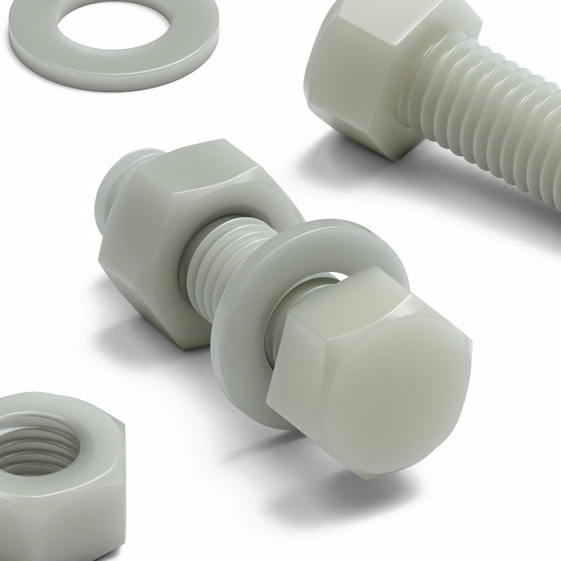 [Australia - AusPower] - 50 x Glass Filled Reinforced, Super Nylon Hex Head, M8 x 30mm, Machine Screws, Plastic Nuts and Bolts, Washers, (5/16 x 1 3/16 in) 