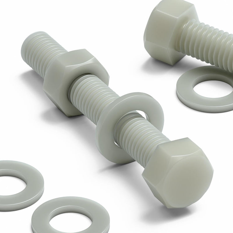[Australia - AusPower] - 10 x Glass Filled Reinforced, Super Nylon Hex Head, M10 x 70mm, Machine Screws, Plastic Nuts and Bolts, Washers, (25/64 x 2 3/4 in) 