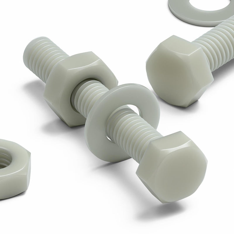 [Australia - AusPower] - 50 x Glass Filled Reinforced, Super Nylon Hex Head, M3 x 20mm, Machine Screws, Plastic Nuts and Bolts, Washers, 1/18 x 25/32 