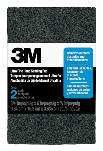 3M Hand Sanding Pads, Ultra Fine, 3 7/8 in. x 6 in. x 1/4 in., 12-Pack