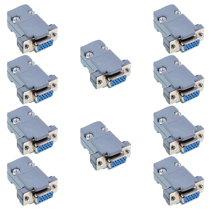[Australia - AusPower] - Jienk 10PCS VGA Female DB15 3 Row Solder Cup Connectors Kit, Solder Type D-SUB HD15 Port15 Pin D Sub Couplers with Plastic Hoods, Strain Relief Grommet and Screws 