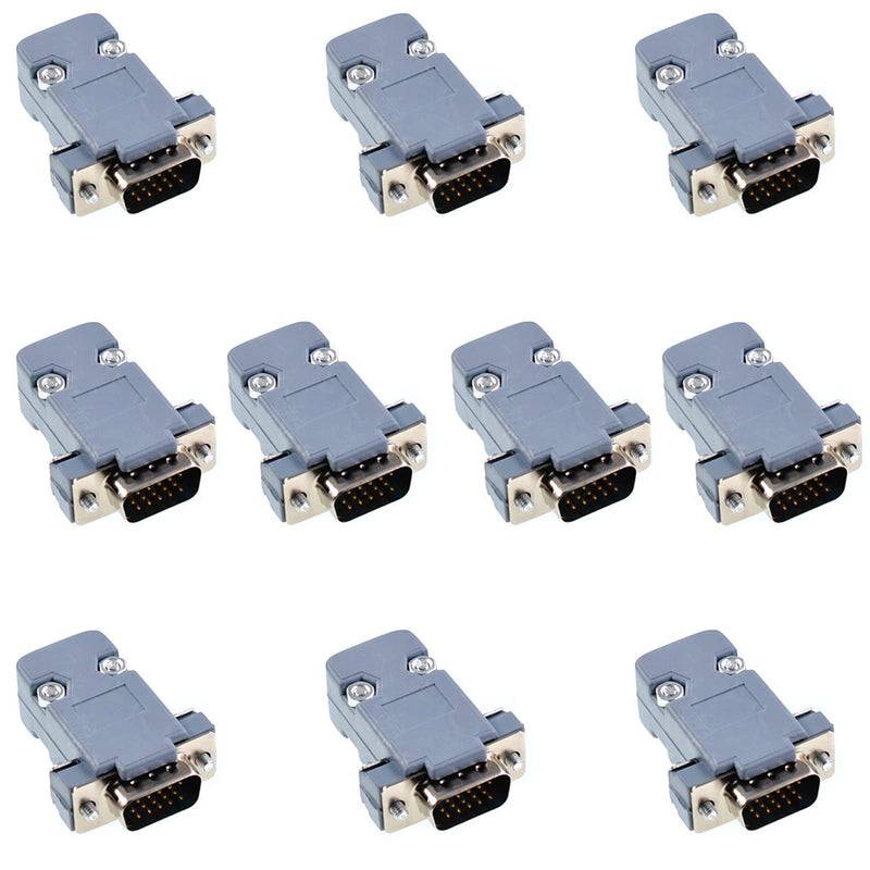 [Australia - AusPower] - Jienk 10PCS VGA Male DB15 3 Row Solder Cup Connectors Kit, Solder Type D-SUB HD15 Port15 Pin D Sub Couplers with Plastic Hoods, Strain Relief Grommet and Screws 