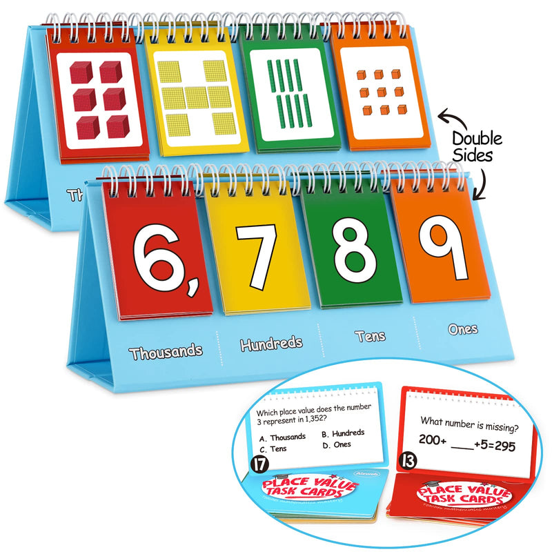 [Australia - AusPower] - Student Place Value Flip Chart - Math Manipulatives K-3 for Elementary Classroom - Double-Sided with Whole Numbers and Base Ten Blocks 3.9"×8.3" 