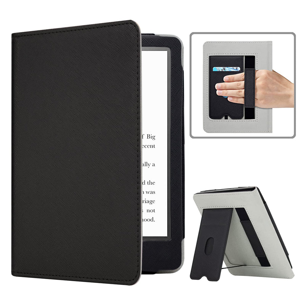 [Australia - AusPower] - RSAquar Kindle Paperwhite Case for 11th Generation 6.8" and Signature Edition 2021 Released, Premium PU Leather Cover with Auto Sleep Wake, Hand Strap, Card Slot and Foldable Stand, Black 