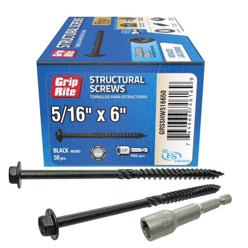 Grip Rite GRSSHW516650 5/16-inch by 6-inch Dual Drive for 3/8-inch Hex and T-25 Star Drive Prime Guard Plus Structural Screws 50 count