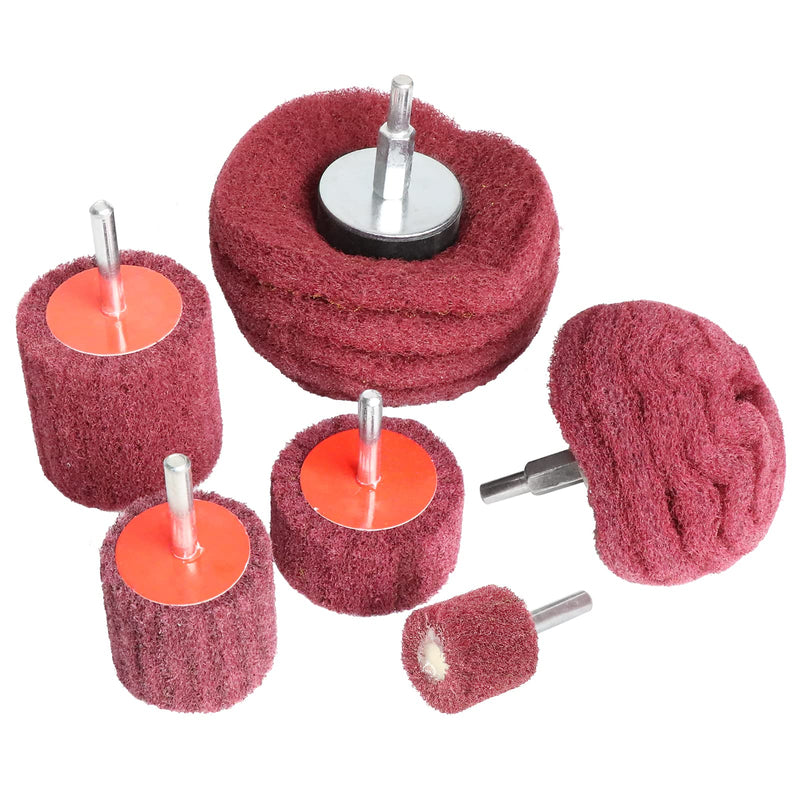 [Australia - AusPower] - 6PCS Non Woven Abrasive Buffing Polishing Wheel Drill Attachment Set,Scouring Pads Power Scrubber Cleaning Kit (red) red 
