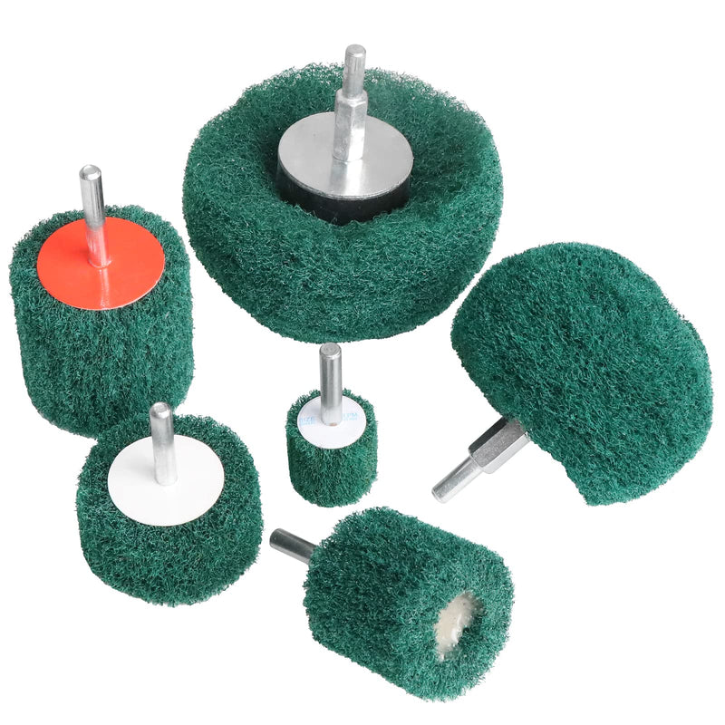 [Australia - AusPower] - 6PCS Non Woven Abrasive Buffing Polishing Wheel Drill Attachment Set,Scouring Pads Power Scrubber Cleaning Kit (green) green 