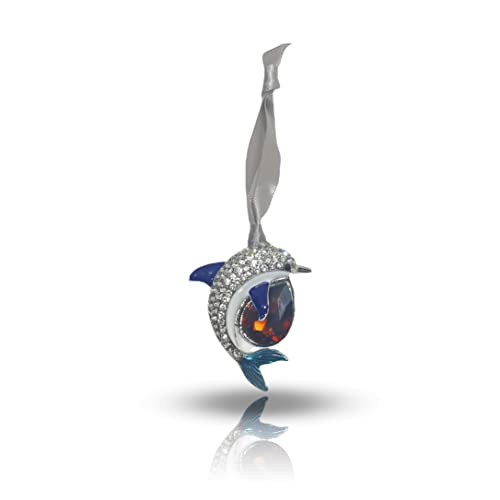 Blue Dolphin Bling Rhinestone Christmas Ornament, Garnet
