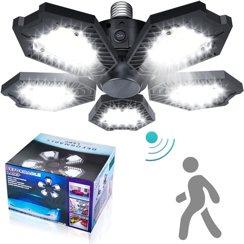 [Australia - AusPower] - Motion Sensor Garage Light 150W Deformable Garage Ceiling Light Bulb 15000LM LED Garage Lights Motion Activated Garage Light with 5 Adjustable Panels for Garage Basement Attic Warehouse Workshop 5 Panels Motion Sensor 1 Count (Pack of 1) 
