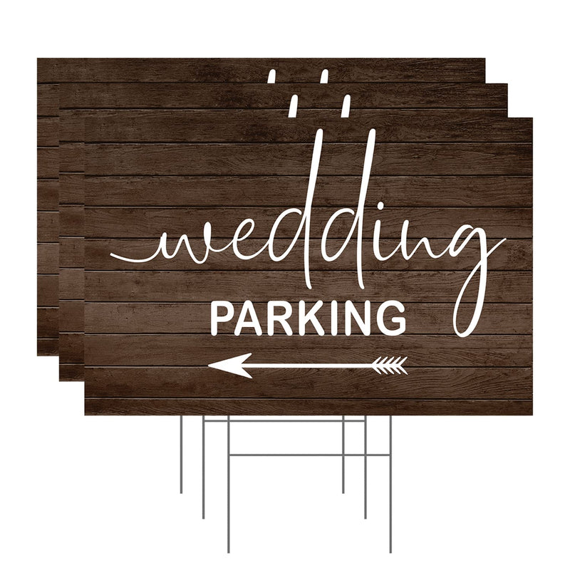 Wedding Parking This Way | Directional Arrow | Lawn Yard Sign | Double Sided | Wooden | MADE IN USA | Modern & Simple Design | Boho | Rustic | Farmhouse | Venue Decor | 3 Pack | (LS 30)
