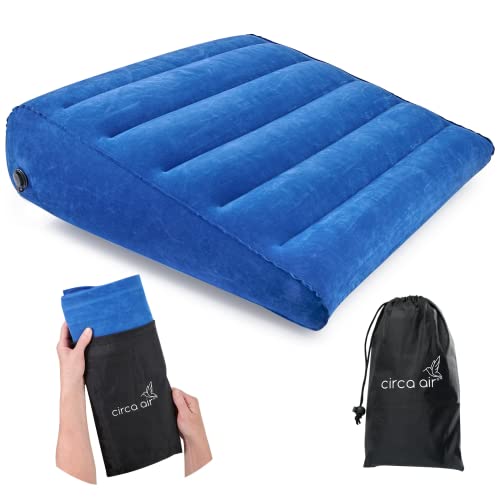 Circa Air Inflatable Wedge Pillow for Traveling - Travel Wedge Pillows for Sleeping in Bed, Acid Reflux, Sleep Apnea, Snoring for Back, Leg Elevation - Blow up Knee Pillow