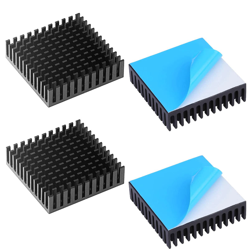 Heat Sink Aluminum Heatsink Self-Adhesive 40 x 40 x 11 mm Pack of 4 | Black aluminum heat sink with adhesive sticker, for computer hosts, 3D printers, routers, IC, LED and servers etc