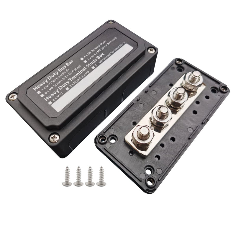 300A Busbar 12 V - 48 V DC Distribution Rail Brass Off-Road Vehicle Mass Distributor Boat Wire Box Camper Busbar Box M10 3/8 Nuts Busbar Black 300A M10(3/8")