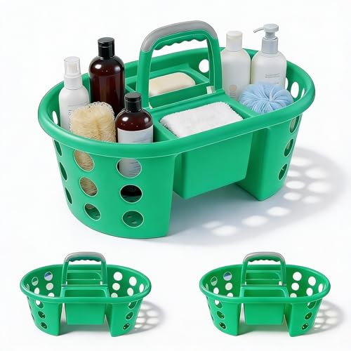 SIMPLYKLEEN Large Shower Caddy Portable 2PC - Made in USA Plastic Jumbo Size Dorm Storage Candy Tote with Handle Shower Organizer for Bathroom, Pantry, Kitchen, College Dorm, Green