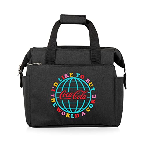 PICNIC TIME Coca Cola Unity Buy The World On The Go Lunch Bag Cooler Insulated Soft Lunch Tote with Expandable Storage Dual Compartments Travel Ready Design, (Black) 10 x 6 x 10.5 Coca-Cola World - Black