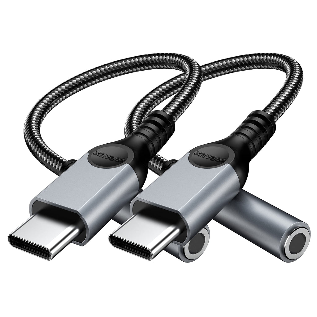 [Australia - AusPower] - ZOOAUX USB Type C to 3.5mm Headphone Jack Adapter (2-Pack), USB C to Aux Audio Dongle Cable Cord for iPhone 15 Pro Max Pro Plus, Pixel,Samsung Galaxy S24 S23 S22+ S21 S20 Ultra S20+, iPad Pro-Grey 2 Pack Grey 