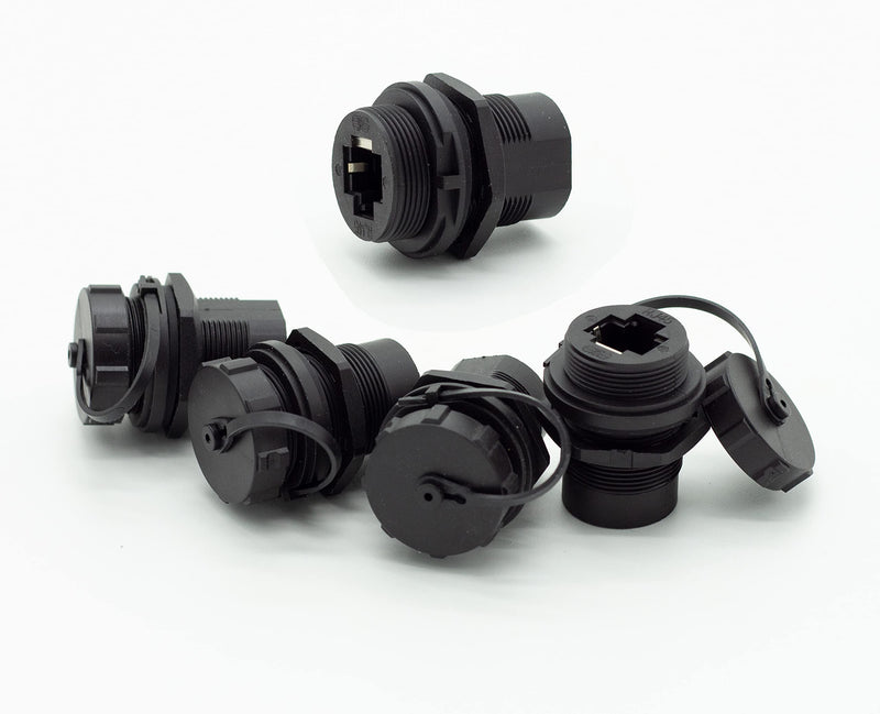 [Australia - AusPower] - Axawibe 5 pcs Female to Female Panel Mount RJ45 Connector CAT6&5,Ethernet LAN Cable Connector with dust Cap Waterproof IP67, Black 