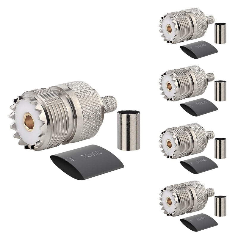 [Australia - AusPower] - MOOKEERF 5 Pack SO239 Crimp Connectors SO-239 UHF Female Plug Crimp Coax Connector Adapter PL259 RF Connector for RG58/RG142/RG400/LMR195/KSR195/3D-FB Cable 
