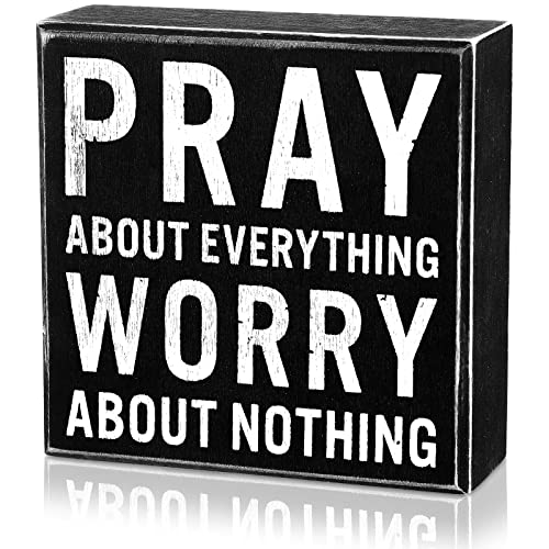 Jetec Christian Desk Decor Pray About Everything Worry About Nothing,Black Black