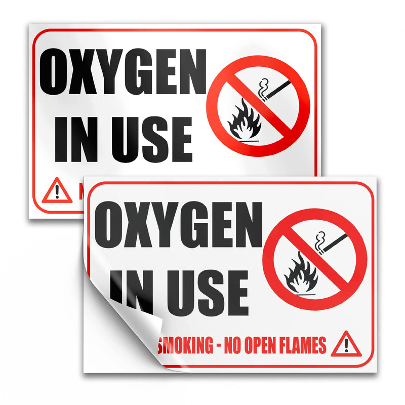 2 PC Oxygen in Use Sign, 4x6 Vinyl No Smoking No Open Flames Oxygen Stickers for Door, Indoor/Outdoor Decal 4x6 inches