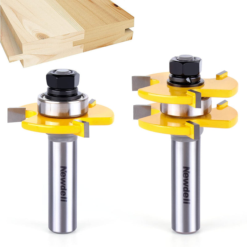 [Australia - AusPower] - Tongue and Groove Router Bit Set 1/2 Inch Shank?Newdeli 3 Teeth Adjustable T Shape Wood Milling Cutter, Tongue Groove Router Bits 1/2" Shank * 3/4" Stock * 1/2" Depth 