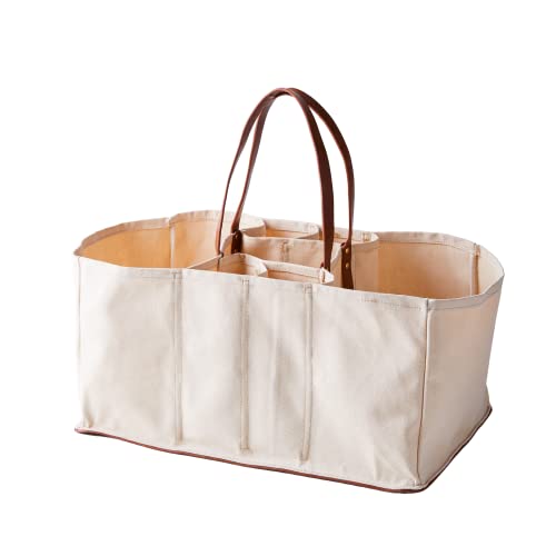 CapaBunga Grocery Tote Bag 5 Pocket Large Utility Tote with Handles Vegan Leather Base - Reusable Shopping Bags for Groceries Natural