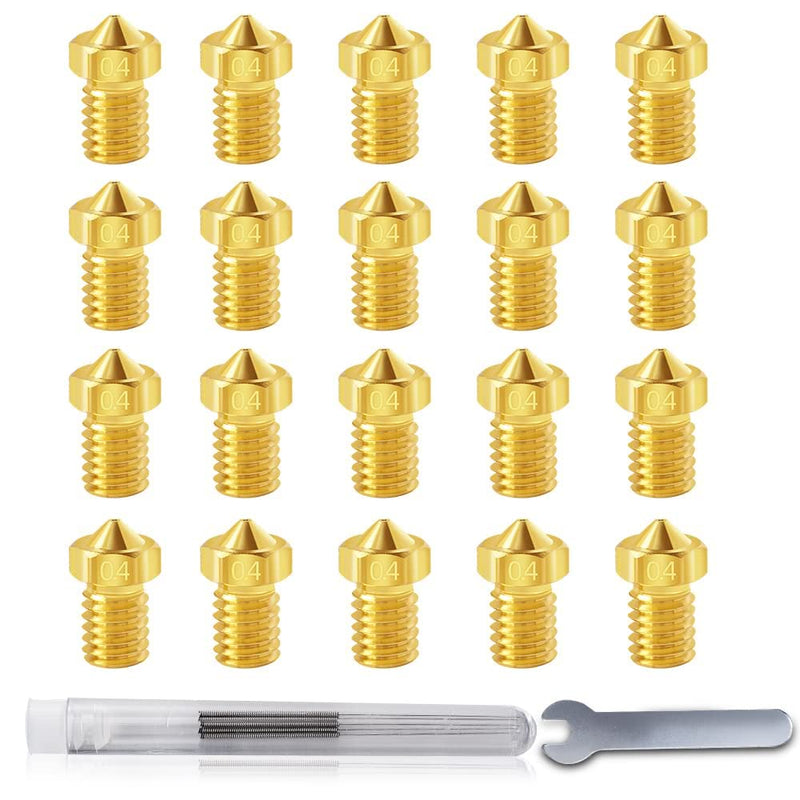 [Australia - AusPower] - 20Pcs 3D Printer V6 Nozzles 0.4mm M6 Brass Nozzle Extruder Print Head Compatible for E3D V5 V6 1.75mm Filament 3D Printer I3 Mega Prusa I3 MK3/MK3S, and Nozzle Cleaning Needles 0.4mm, 