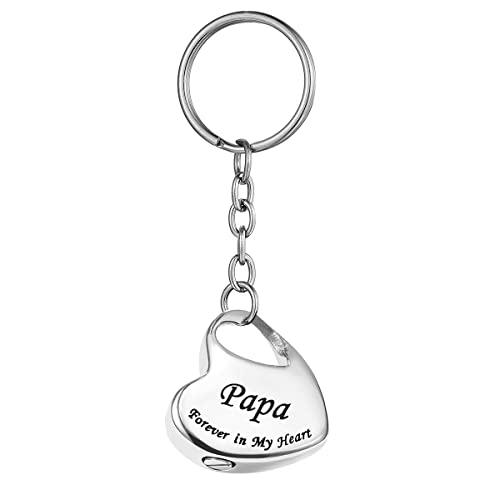 COCO Park Family in Heart Stainless Steel Memorial Keepsake Urn Keychain for Ashes Cremation Jewelry Papa