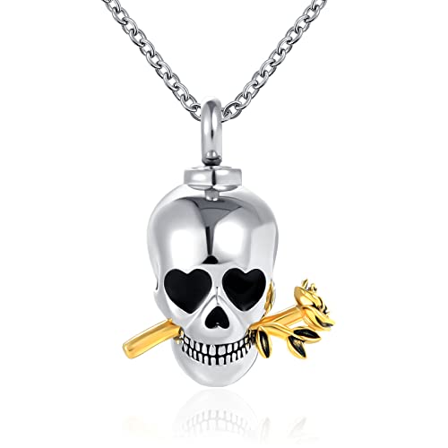 YSAHan Romance Skull Urn Necklace for Ashes for Men Women Rose Flower Cremation Memorial Keepsake Jewelry Gift(UR-16_Skull)