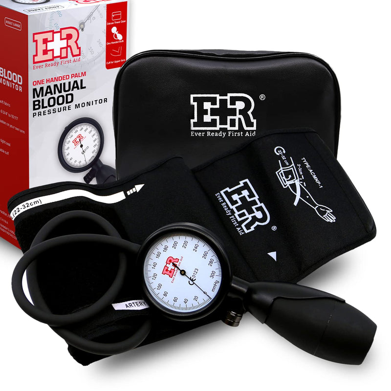 [Australia - AusPower] - Ever Ready First Aid One Handed Palm Manual Blood Pressure Sphygmomanometer Monitor Reader, 8 ¾” to 16”, Lined Cuff with D-Ring - Large Adult 