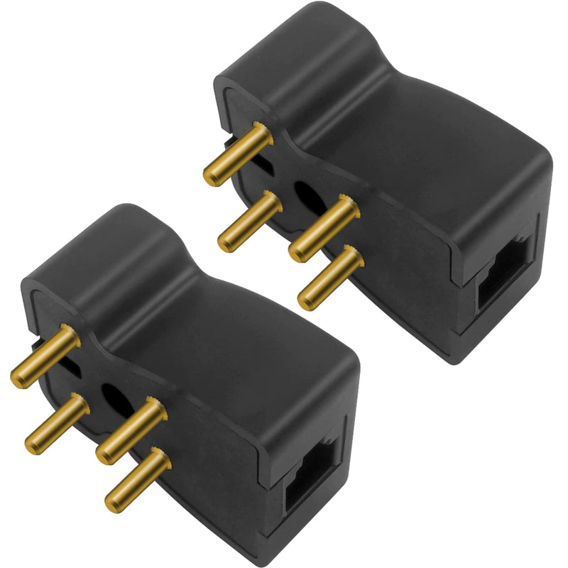 [Australia - AusPower] - NECABLES 2Pack 4 Prong Phone Jack Adapter Telephone Adapter Plug 4 Prong Male to RJ11 6P2C Female Black Black 2pcs 
