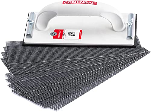 COMENSAL Hand Sander Set 230 x 80 mm - Plaster Set - Professional Hand Sander - Plaster Tool - with Metal Clamping Handle and Sanding Mesh Lines - Made in EU