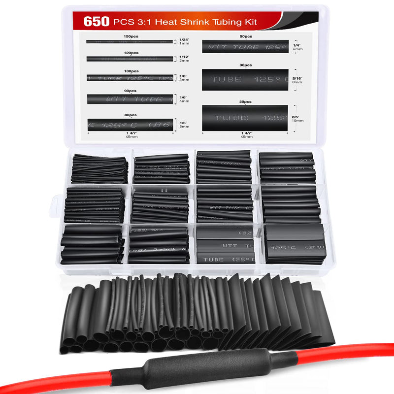 [Australia - AusPower] - Nilight 650pcs Heat Shrink Tubing Kit-3:1 Ratio Electrical Wire Cable Sleeve Wrap Tube Assortment Flame Retardant Waterproof Insulation Protection,2 Years Warranty 650Pcs 3:1 Heat Shrink Tubing 