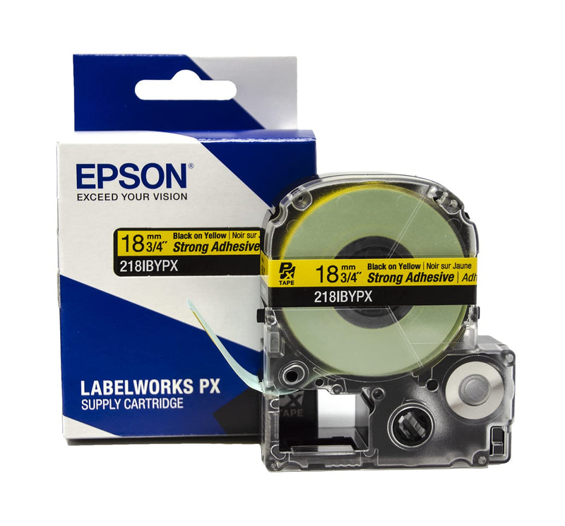 [Australia - AusPower] - Epson LABELWORKS 218IBYPX Genuine PET Tape Cartridge - Black on Yellow Strong Adhesive Standard Industrial Label Maker Tape - 3/4" (18MM) Wide, 30 ft 