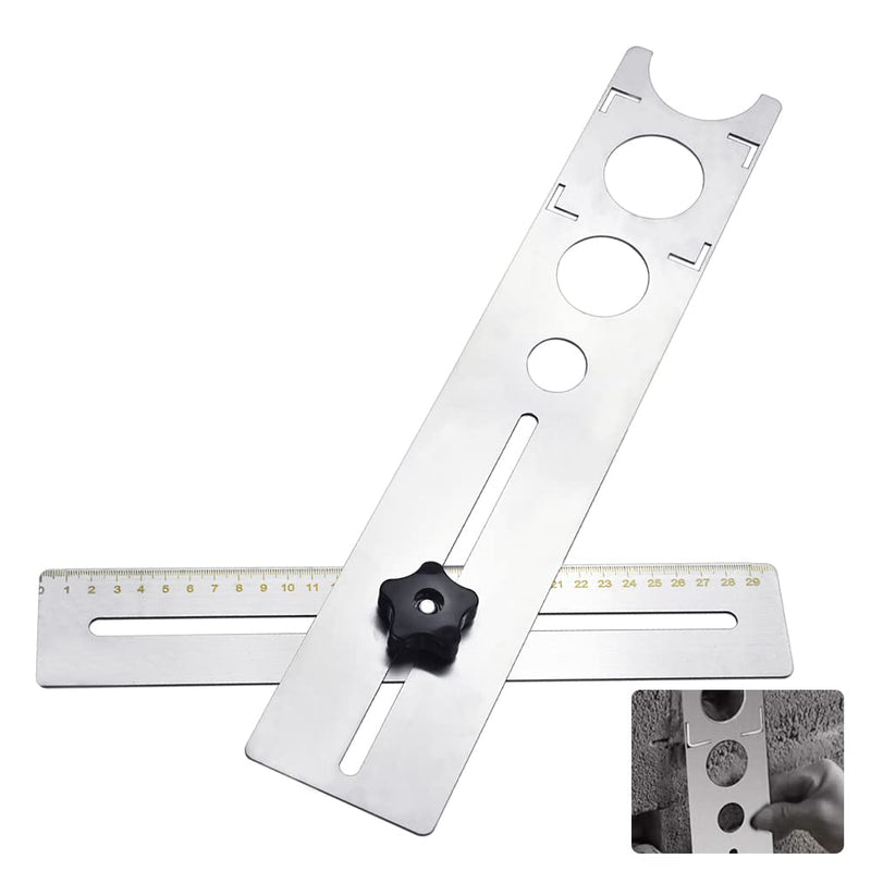 LYTIVAGEN Tile Angle Measuring Ruler Stainless Steel Adjustable Tile Hole Finder 25/40/45 mm Tile Tool Ruler Ceramic Tile Hole Punch Locator Ruler Ceramic Template Tool for Tilers Hole