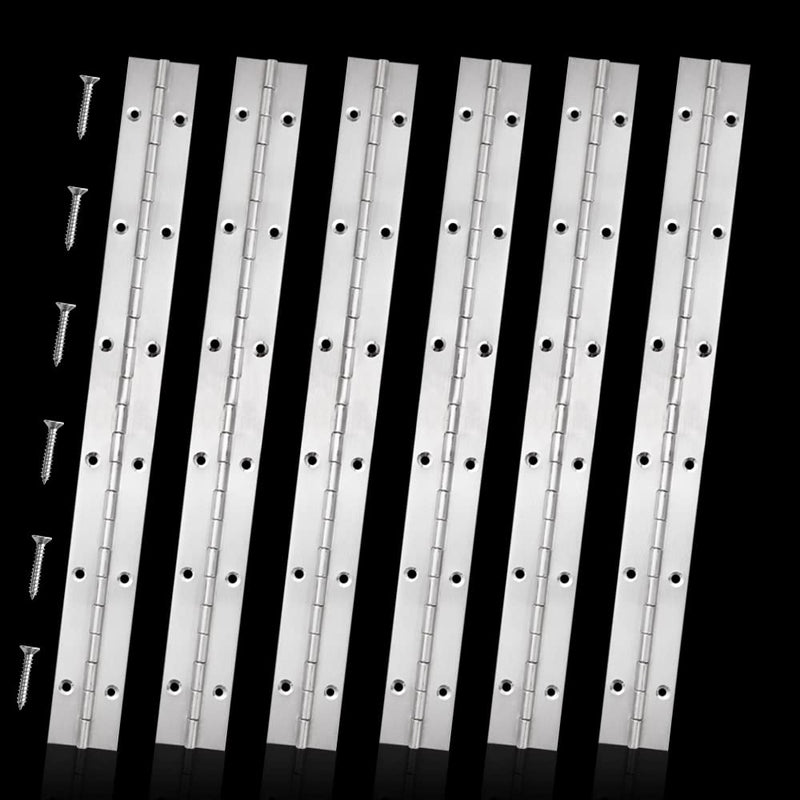 [Australia - AusPower] - 6 Pack 12 Inch Piano Hinge, Heavy Duty Continuous Hinge with Holes for Cabinets Boat Marine Door, 304 Stainless Steel 0.04" Leaf Thickness 1.2'' Open Width Sliver 