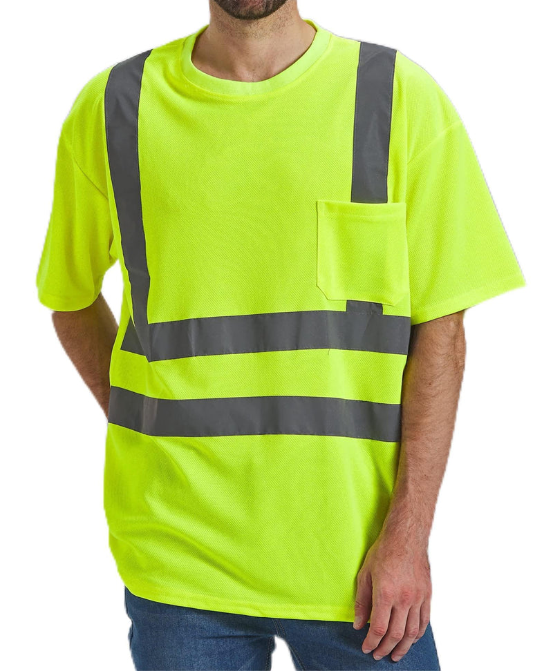 SIFE High Visibility Reflective T-Shirt with Hi Vis ANSI Reflective Strip Safety Lime Yellow Short Sleeve Large Lime,yellow