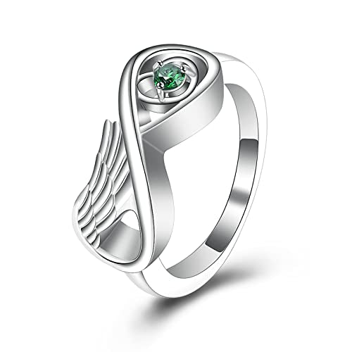 Infinite Feather 12 Birthstone Mini Ring Hold Loved Ones Ashes Cremation Urn Ring for Women Finger Ring Memorial Jewellry May-size 7