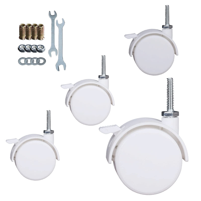 [Australia - AusPower] - 2 Inch Casters Swivel Stem Caster Wheel 1/4" - 20 x 1" New PP Furniture Shelving Casters Replacement Castors with Brakes (with Brake-White) With Brake-White 