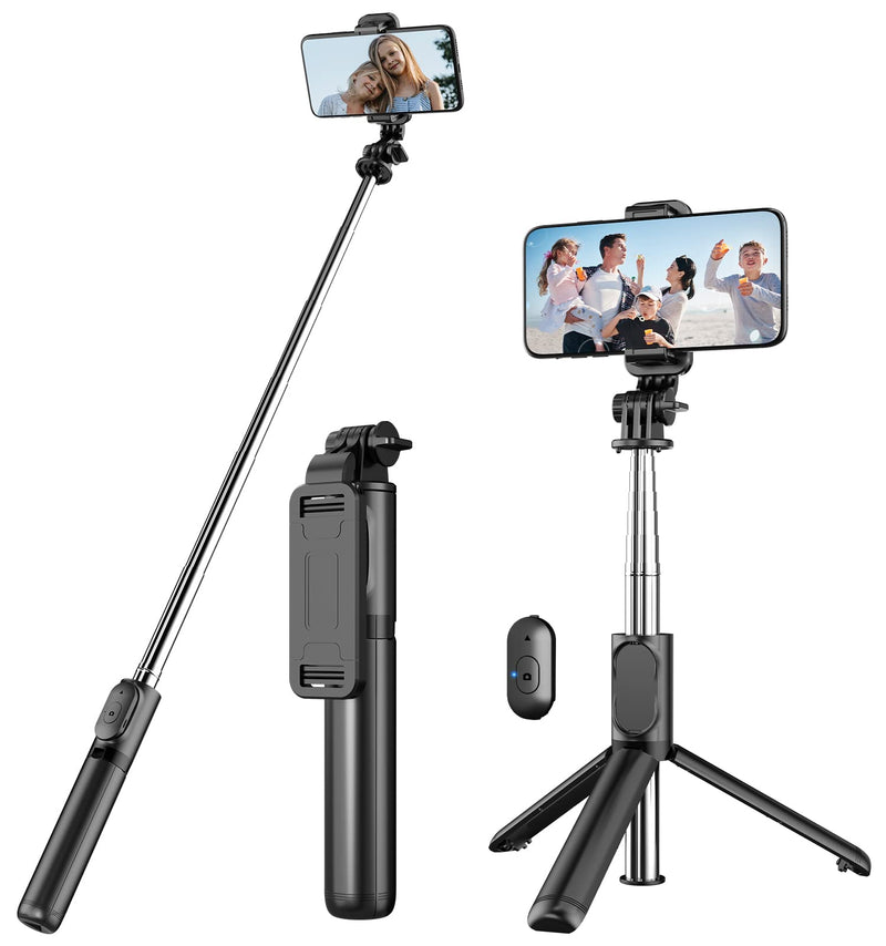 [Australia - AusPower] - Selfie Stick Tripod with Detachable Wireless Remote, 4 in 1 Extendable Portable Selfie Stick & Phone Tripod Stand Compatible with Gopro, iPhone/Samsung/Huawei, etc. Black 