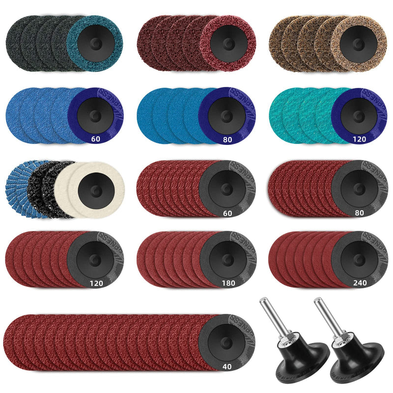 [Australia - AusPower] - Tanzfrosch 108Pcs Sanding Discs Set 2 inch Quick Change Disc with 1/4 inch Holder Surface Conditioning Disc for Die Grinder Surface Prep Strip Grind Polish Burr Finish Rust Paint Removal 108 