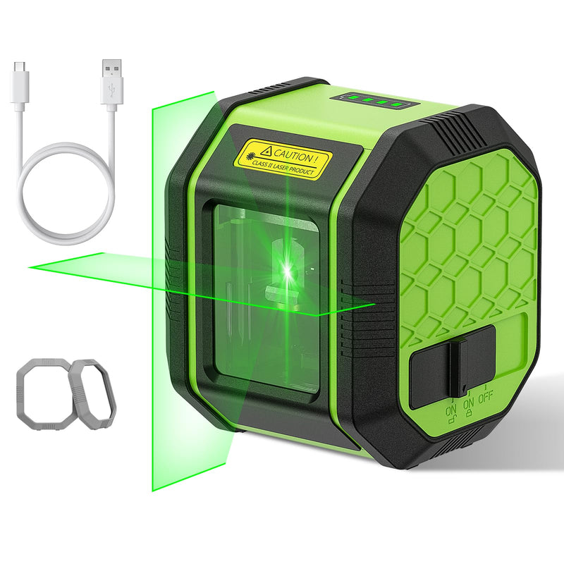 [Australia - AusPower] - Laser Level, HUEPAR Self leveling Green Cross Line Laser Level 100Ft Accurate Level Laser Tool for DIY Construction & Decoration Indoor Projects, Built-in Li-ion Battery for Longer Working Time FC011G 