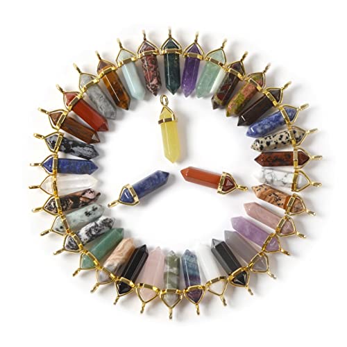 Justinstones Crystal Healing Hexagonal Point Chakra Reiki Pendant Beads Lot 24PCS All Natural Gold Cap Mixed