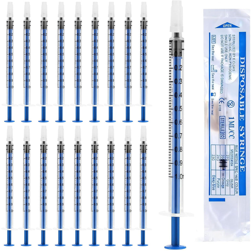 40 Pack Disposable Syringes 1 ml Syringe Sterile Plastic Syringes with Cap | Small dosing syringe, individually wrapped, suitable for liquid dispensing and general pet care 1ml,40pack