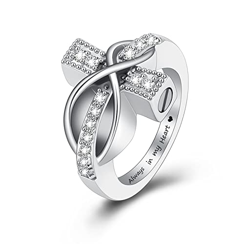 memorial jewelry Diamond Cross Ring Hold Loved Ones Ashes Cremation Urn Ring for Women Man Finger Ring Size 7
